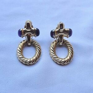 Vintage Gold Toned Purple Accent Door Knocker Clip On Earrings